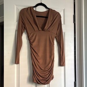 Elegant Brown Long Sleeve Dress